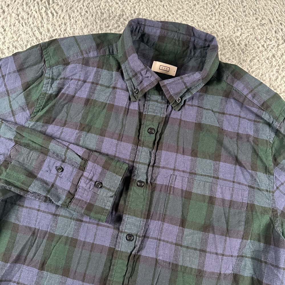 AYR Shirt‎ Mens L Black Purple Plaid Button Down Knit Cotton Long Sleeve